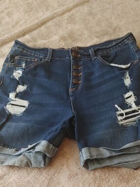 Justice Navy Blue Denim Distressed Shorts Sz 20 Plus